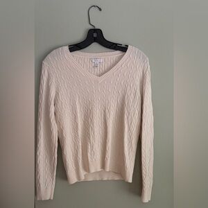 Charter Club NWOT Ivory V-Neck Cable Sweater Preppy Women’s Size SP Petite Small